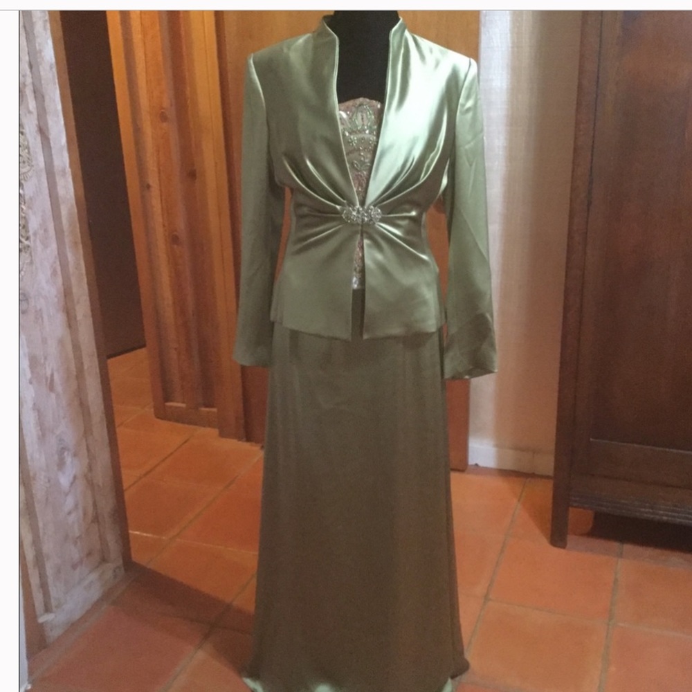 Kay Unger Silk 3 Piece Skirt Set sz 4 Beaded corset